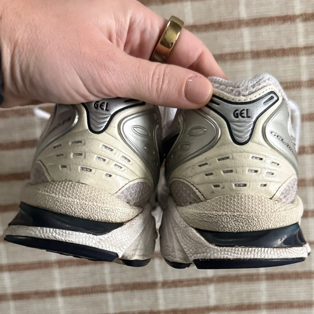 Asics White and Silver Athletic Sneakers